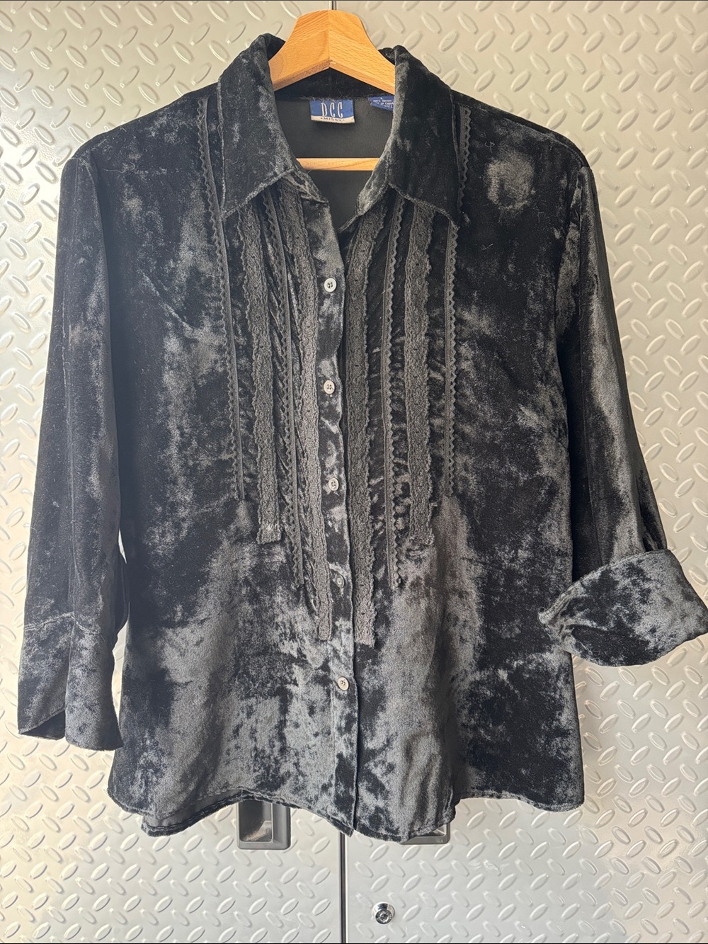 90’s Black Velvet Button-Front Women's Shirt